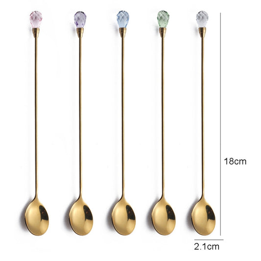 430 Stainless Steel Long Handle Diamond Spoon Honey Stirring Scoop(Pink Diamond) by bashfashion