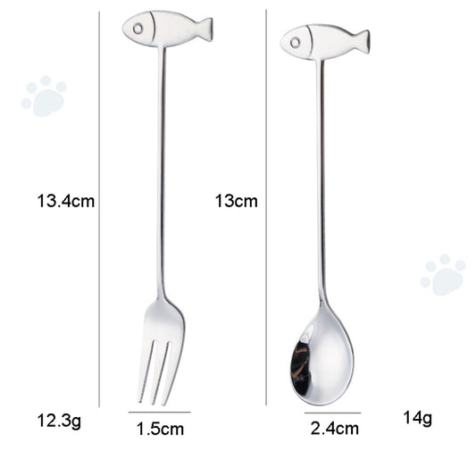 304 Stainless Steel Cartoon Pet Stirring Spoon Fork Fruit Fork Dessert Scoop, Style: Fish Spoon (Silver) by bashfashion
