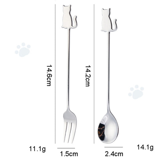 304 Stainless Steel Cartoon Pet Stirring Spoon Fork Fruit Fork Dessert Scoop, Style: Back Cat Spoon (Gold) by bashfashion