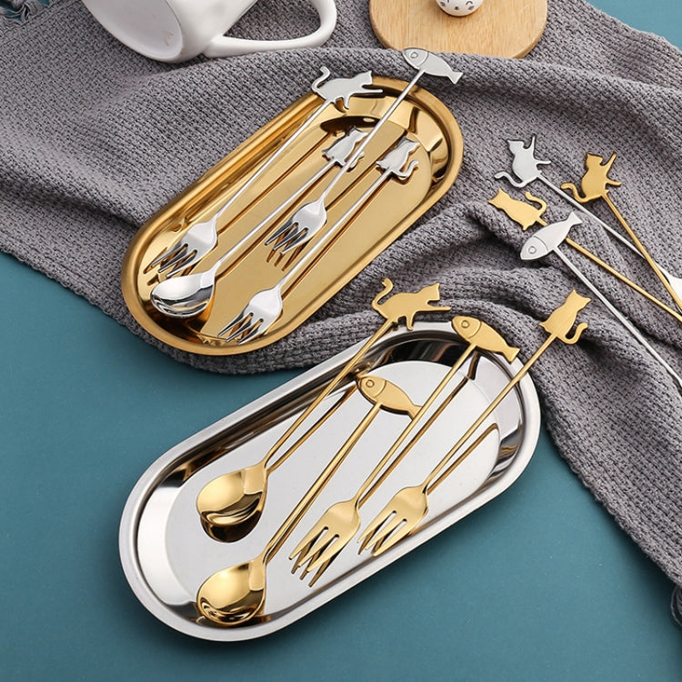 304 Stainless Steel Cartoon Pet Stirring Spoon Fork Fruit Fork Dessert Scoop, Style: Fish Fork (Gold) by bashfashion