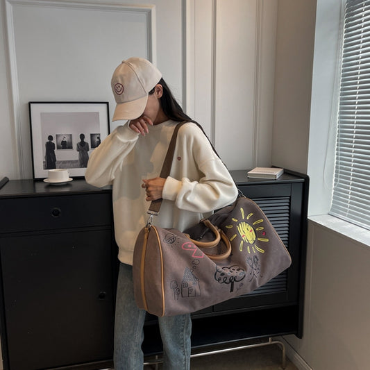 Graffiti Personal Travel Bags Outdoor Casual Large Capacity Handheld Crossbody Bag(Coffee) by bashfashion