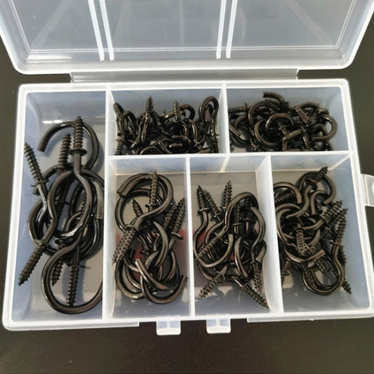 75pcs /Box Screw-in Ceiling Hook Set Home Storage Wall Cup Hook Lamp Hook(Black) by bashfashion