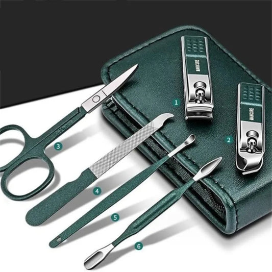 6pcs /Set Portable Nail Clipper Kit Household Nail Clipper Pedicure Tools, Color: Dark Green by bashfashion