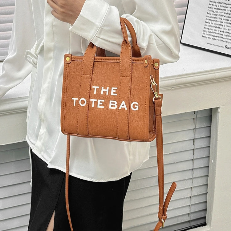 Women PU Leather Tote Bag Letter Printed Crossbody Bag(Small Khaki) by bashfashion