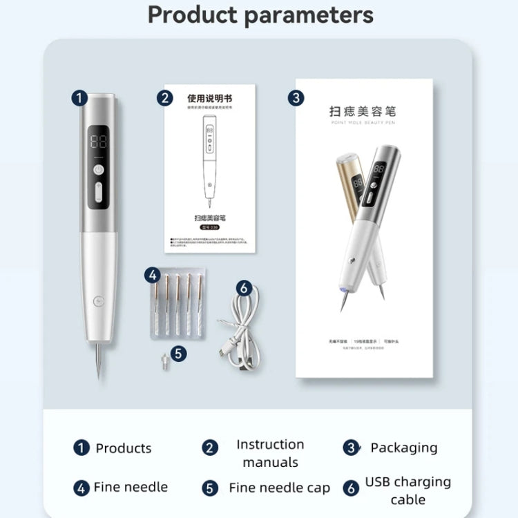 15 Gears Rechargeable Mole Spotting Pen Laser Beauty Instrument Spot Removal Magic Tool(Silver) by bashfashion