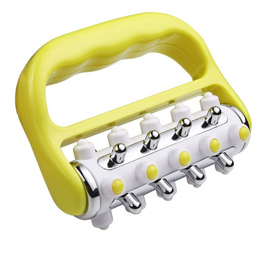 Handheld Curved Five-row Iron Column Roller Soothing Massager(Yellow) by bashfashion