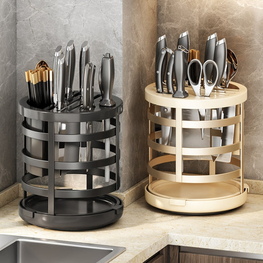 Home Thicken Knife Organizer Chopstick Cylinder Kitchen Drainage Countertop Shelf, Specification: Fixed (Black) by bashfashion