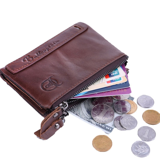 BULL CAPTAIN QB06 Retro First-layer Cowhide Anti-theft Zipper Wallet Short Drive License Coin Clip(Claret) by BULL CAPTAIN