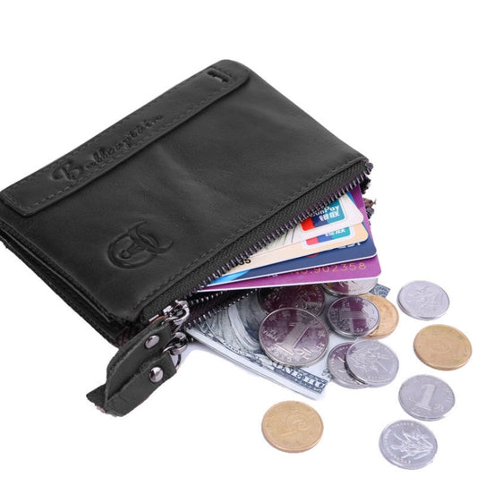 BULL CAPTAIN QB06 Retro First-layer Cowhide Anti-theft Zipper Wallet Short Drive License Coin Clip(Black) by BULL CAPTAIN