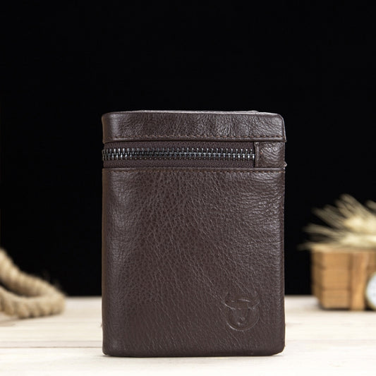 BULL CAPTAIN 03 Large-capacity Folding Multi-card Slot Cowhide Zipper Wallet Coin Clip(Brown) by BULL CAPTAIN