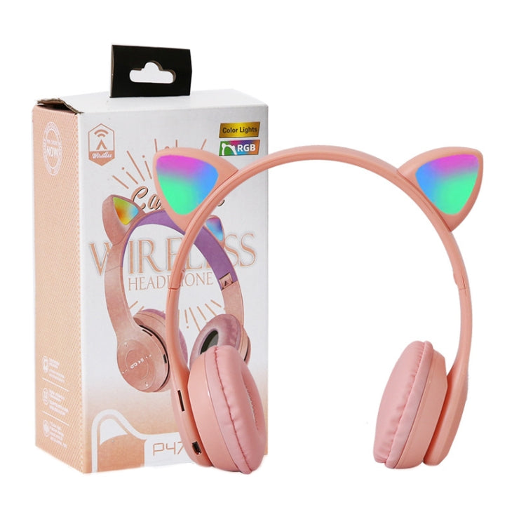P47M LED Light-emitting Cat Ears Gaming Bluetooth Wireless Headset(Pink) by bashfashion