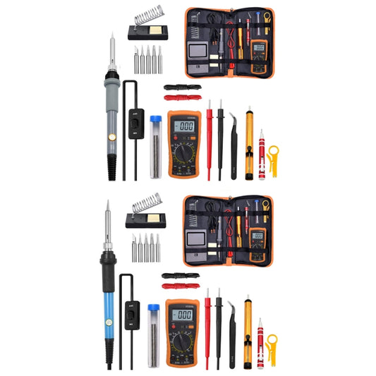 19 in 1 60W Adjustable Temperature Soldering Iron Multimeter Tool Set, Color: Gray US Plug by bashfashion