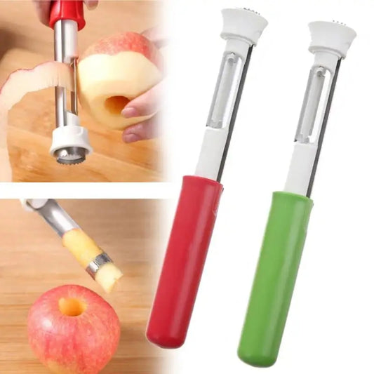 2 In 1 Fruit Peeling & Core Pumping Tool Stainless Steel Vegetable Corer(Red White) by bashfashion