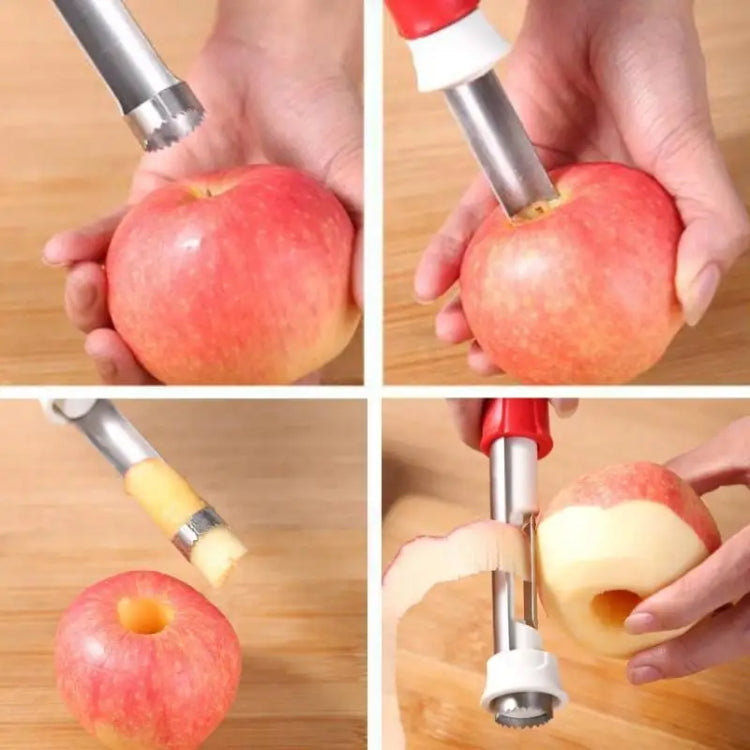 2 In 1 Fruit Peeling & Core Pumping Tool Stainless Steel Vegetable Corer(Red White) by bashfashion