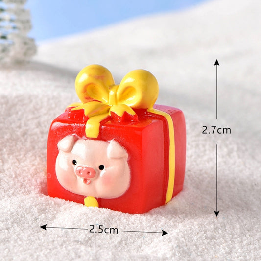5pcs Christmas Micro Landscape Snowscape Decoration Accessories Christmas Resin Ornament, Style: No.8 Pig Face Red Yellow Gift Box by bashfashion
