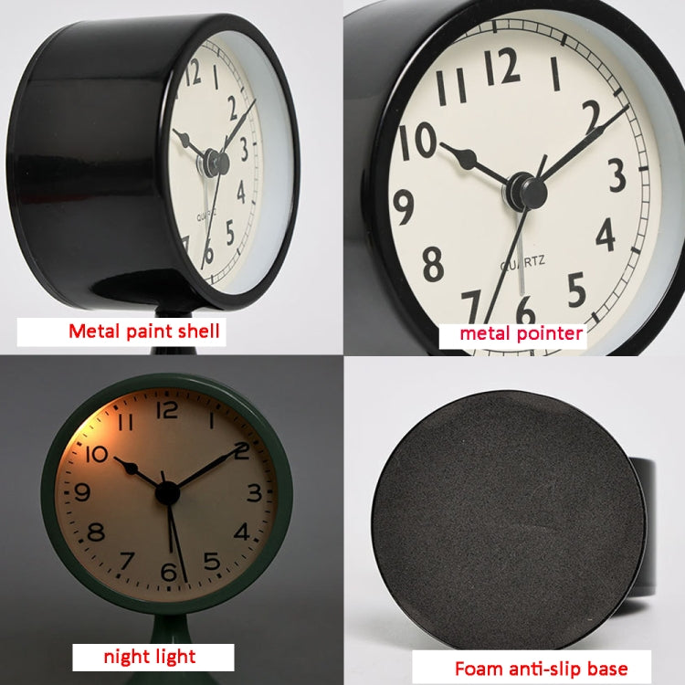 Metal Retro Silent Table Alarm Clock Student Bedside Clock With Night Light(Green) by bashfashion