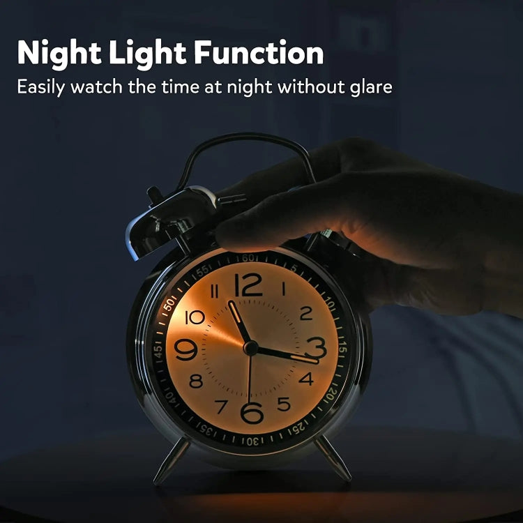 4.5 Inch Electroplated Metal Ring Bell Alarm Clock Quartz Clock With Night Light ?, Style: Red Copper A by bashfashion
