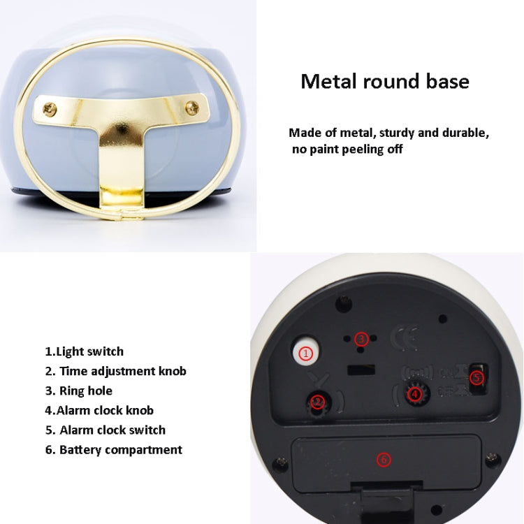 Round Metal Clock Silent Children Electronic Alarm Clock with Light(Pink) by bashfashion