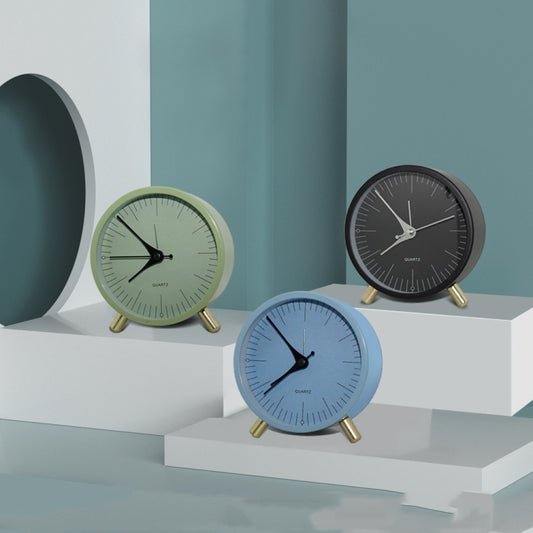 Metal Quartz Alarm Clock Simple Silent Desktop Round Pointer Living Room Clock(Green) by bashfashion