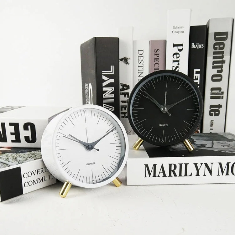Metal Quartz Alarm Clock Simple Silent Desktop Round Pointer Living Room Clock(White) by bashfashion