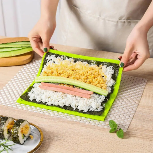 Silicone Sushi Curtain Hand Roll Mold Double-sided Kimbap Tool(Green) by bashfashion