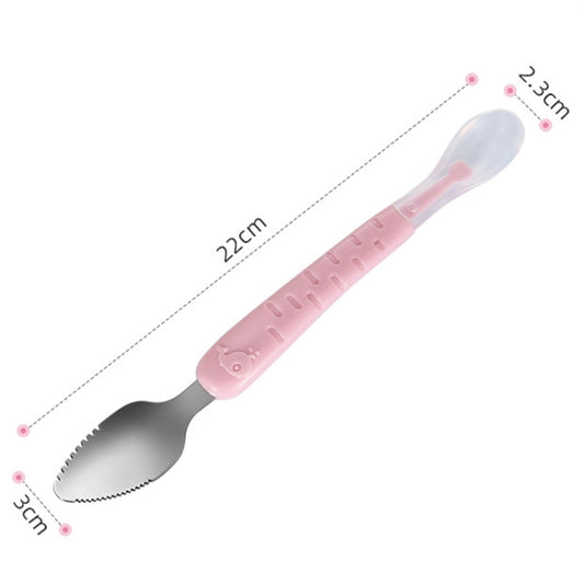Baby Fruit Double-Ended Scraping Spoon 304 Stainless Steel Silicone Soft Spoon, Color: Pink With Storage Box by bashfashion