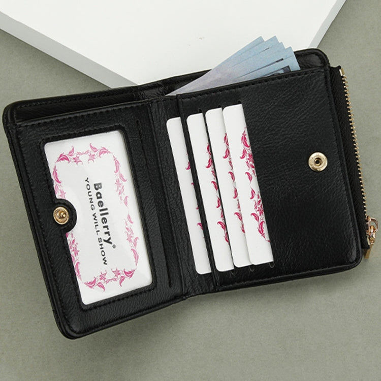 Baellerry N2401 PU Leather Short Wallet with Multiple Card Slots Cross Flower Zipper Coin Purse(Pink) by Baellerry