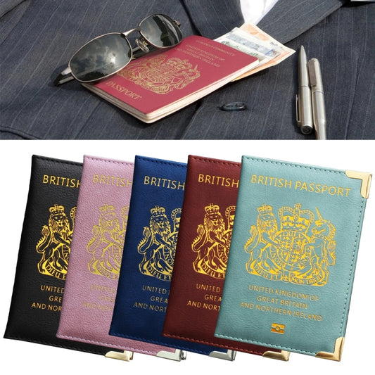 British Passport Case Leather Metal Feet Passport Protection Cover(Black) by bashfashion