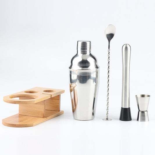 550ml 4 In 1 Stainless Steel Mixer Set With Bamboo Stand Shaker Tools by bashfashion