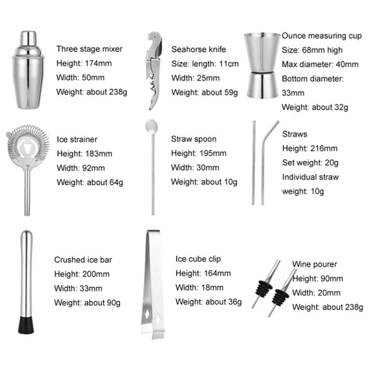 350ml 12 In 1 Stainless Steel Bartender Wooden Stand Set Cocktail Bartending Tools by bashfashion