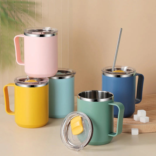 401-500ml 304 Stainless Steel Portable Mug Coffee Cup with Lid Leakproof Thermos Drink Bottle(Pink) by bashfashion