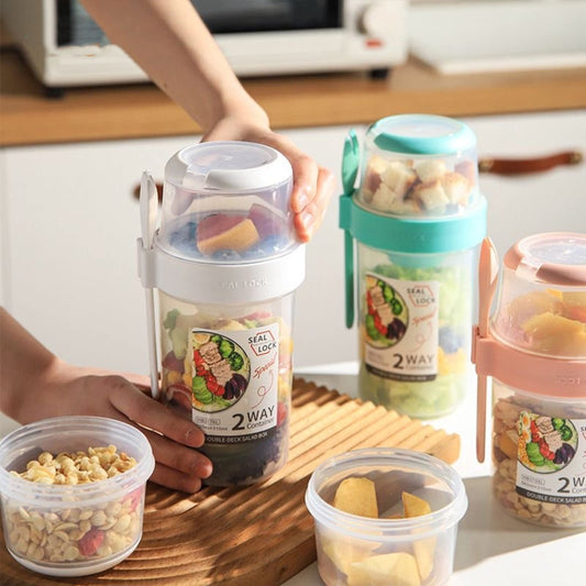 Salad Meal Shaker Cup Portable Fruit and Vegetable Container with Fork Dressing Box, Size: Small Blue by bashfashion