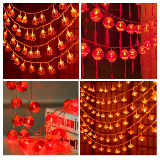 1.5m 10 Light New Year Chinese Red Lantern LED Lights(Flush Lantern) by bashfashion