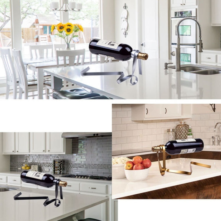Metal Ribbon Suspended Wine Bottle Holder Home Desktop Decorative Ornaments(Black) by bashfashion