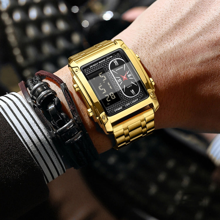 BINBOND B2311 30m Waterproof Men LED Luminous Multifunctional Quartz Watch, Color: Black Steel-Black by BINBOND