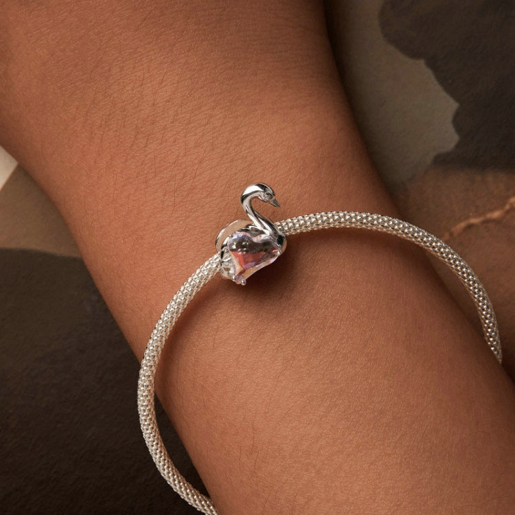 S925 Sterling Silver Platinum-plated Pink Swan Rose DIY Beads(BSC980) by bashfashion