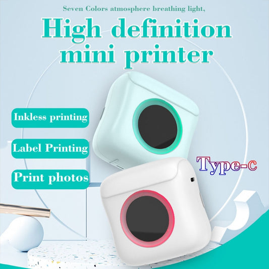 C22 Colorful Ambient Light Portable Mini Inkless Thermal Bluetooth Printer Error Question Label Printer(White) by bashfashion