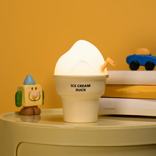 Ice Cream Duck Cartoon Night Light Bedroom USB Charging Ambient Lamp(Yellow And White) by bashfashion