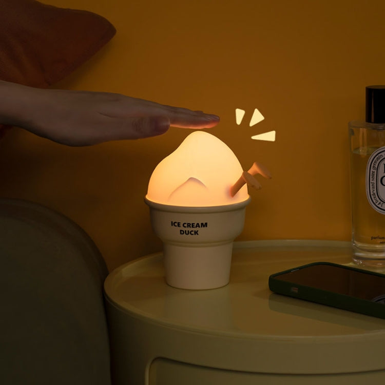 Ice Cream Duck Cartoon Night Light Bedroom USB Charging Ambient Lamp(Yellow And White) by bashfashion