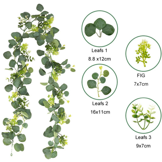 180cm Simulation Greenery Eucalyptus Ivy Leaf Rattan Hanging Fake Flower Decoration Rattan, Style: A Model by bashfashion