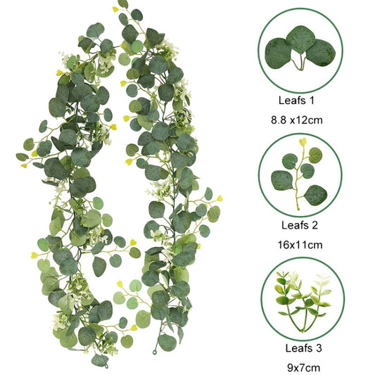 180cm Simulation Greenery Eucalyptus Ivy Leaf Rattan Hanging Fake Flower Decoration Rattan, Style: B Model by bashfashion
