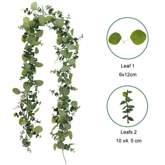 180cm Simulation Greenery Eucalyptus Ivy Leaf Rattan Hanging Fake Flower Decoration Rattan, Style: F Model by bashfashion
