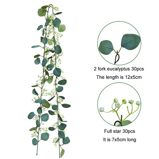 180cm Simulation Greenery Eucalyptus Ivy Leaf Rattan Hanging Fake Flower Decoration Rattan, Style: 60 Head A Model by bashfashion