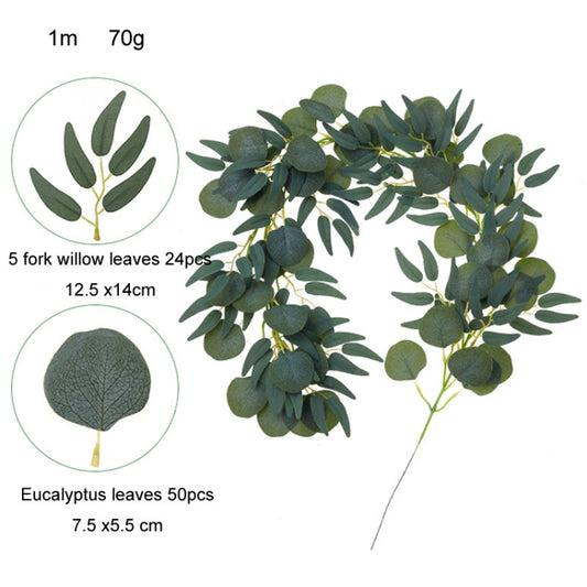Artificial Greenery Eucalyptus Leaf Vine Simulation Rattan Home Decoration, Style: 1m Eucalyptus+5 Leaves Willow Gray White by bashfashion