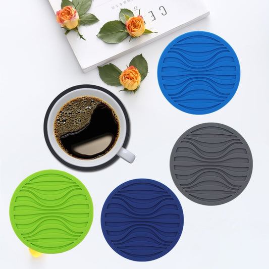 10x0.5cm Round Silicone Coaster Non-Slip Wave Mug Heat Insulation Cushion Drainage Coffee And Tea Coaster, Color: Black by bashfashion