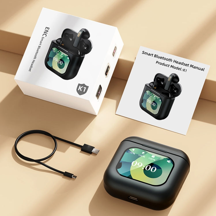 Digital Display Touch Screen TWS Wireless Bluetooth 5.3 Smart Earphones With MP3 Function(White) by bashfashion