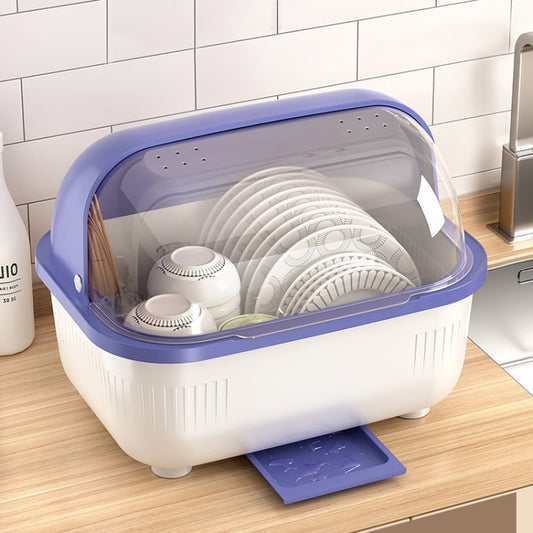 Household Dustproof Kitchen Tableware Storage Box Tableware Drain Rack, Spec: S (Purple) by bashfashion