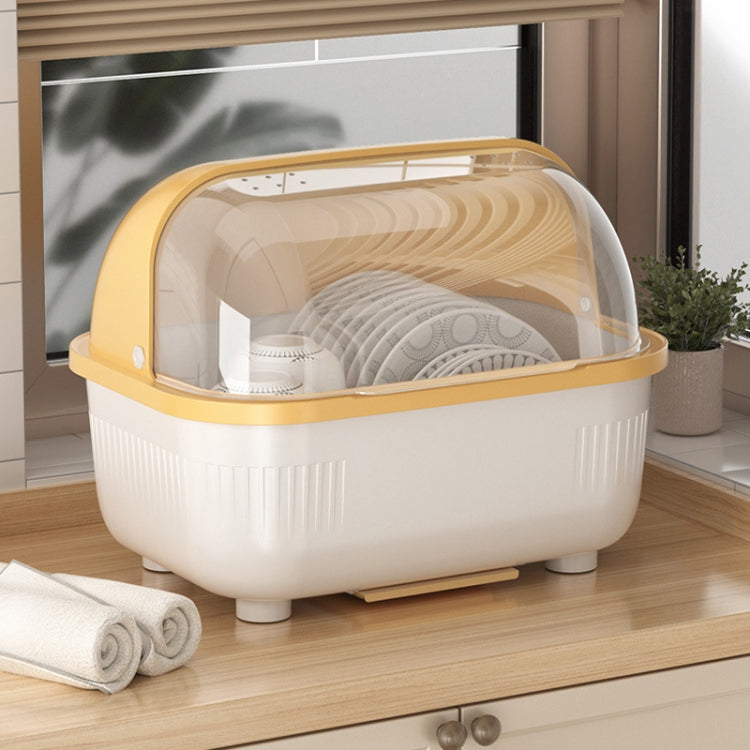 Household Dustproof Kitchen Tableware Storage Box Tableware Drain Rack, Spec: L (Yellow) by bashfashion