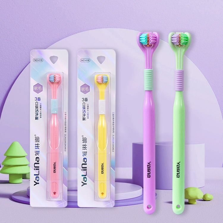 YALINA Three Sided Toothbrush Soft Hair 360 Degree V Shaped Toothbrush Adult Purple Head Color Random by YALINA