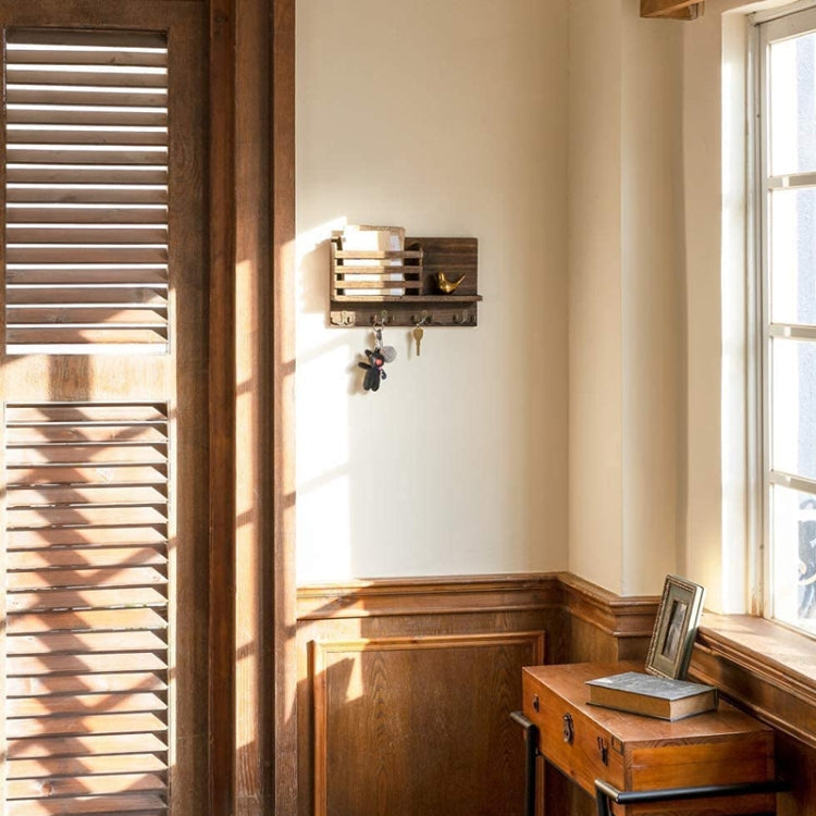 Solid Wood Wall-Mounted Retro Storage Rack Shelf Entryway Mail And Key Holder 39x23x7.8cm by bashfashion